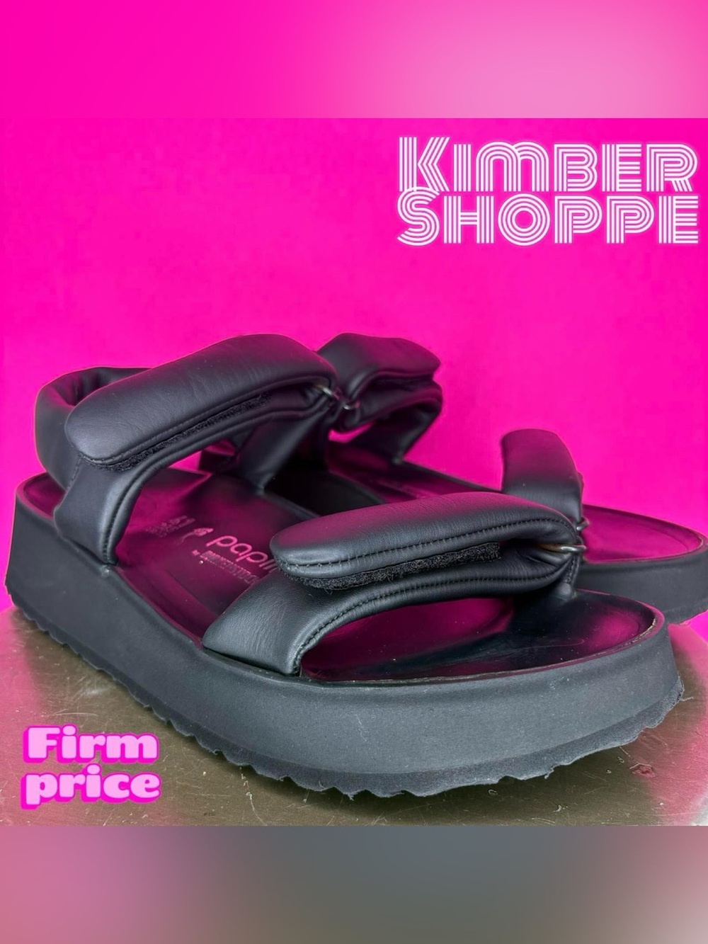 Papillio by Birkenstock Theda Black Leather Platform Wedge Sandal US 10 EU 41
